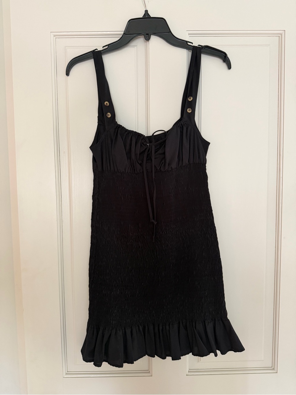 Ciao Lucia Black Smocked Mini Dress with Ruffle Hem